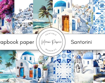 Santorini Scrapbook Paper Pack: Greece Summer Theme (Digital Download)