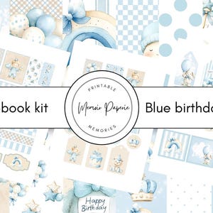 Blue Boy 1st Birthday Scrapbook Kit: Printable Pages & Embellishments (Digital Download)
