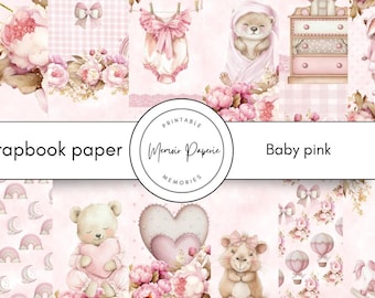 Pink baby girl paper patterns: Scrapbook Paper (Digital Download, 12x12 inches, JPG