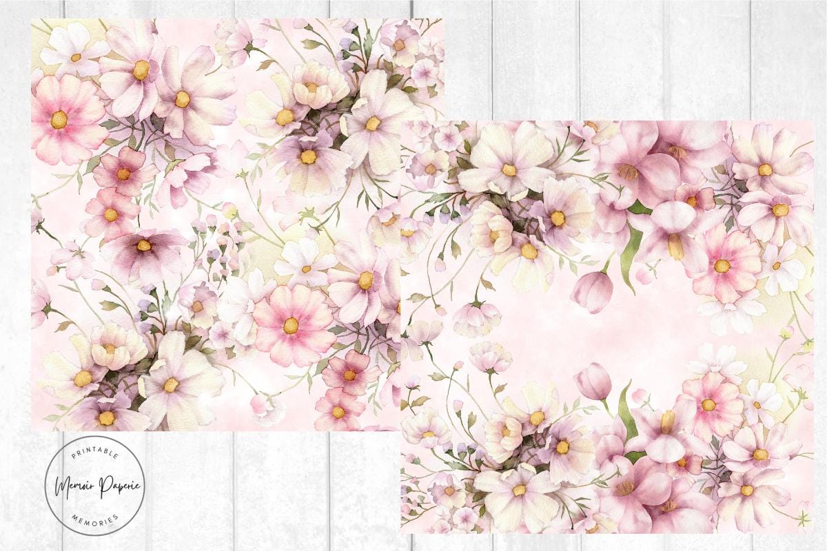 Pink Paper Patterns Floral Pink Paper Patterns: Scrapbook Paper (digital Download, 12x12 ...