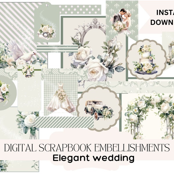 Wedding scrapbook embellishments printable elegant wedding scrapbook ephemera digital wedding scrapbook stickers printable