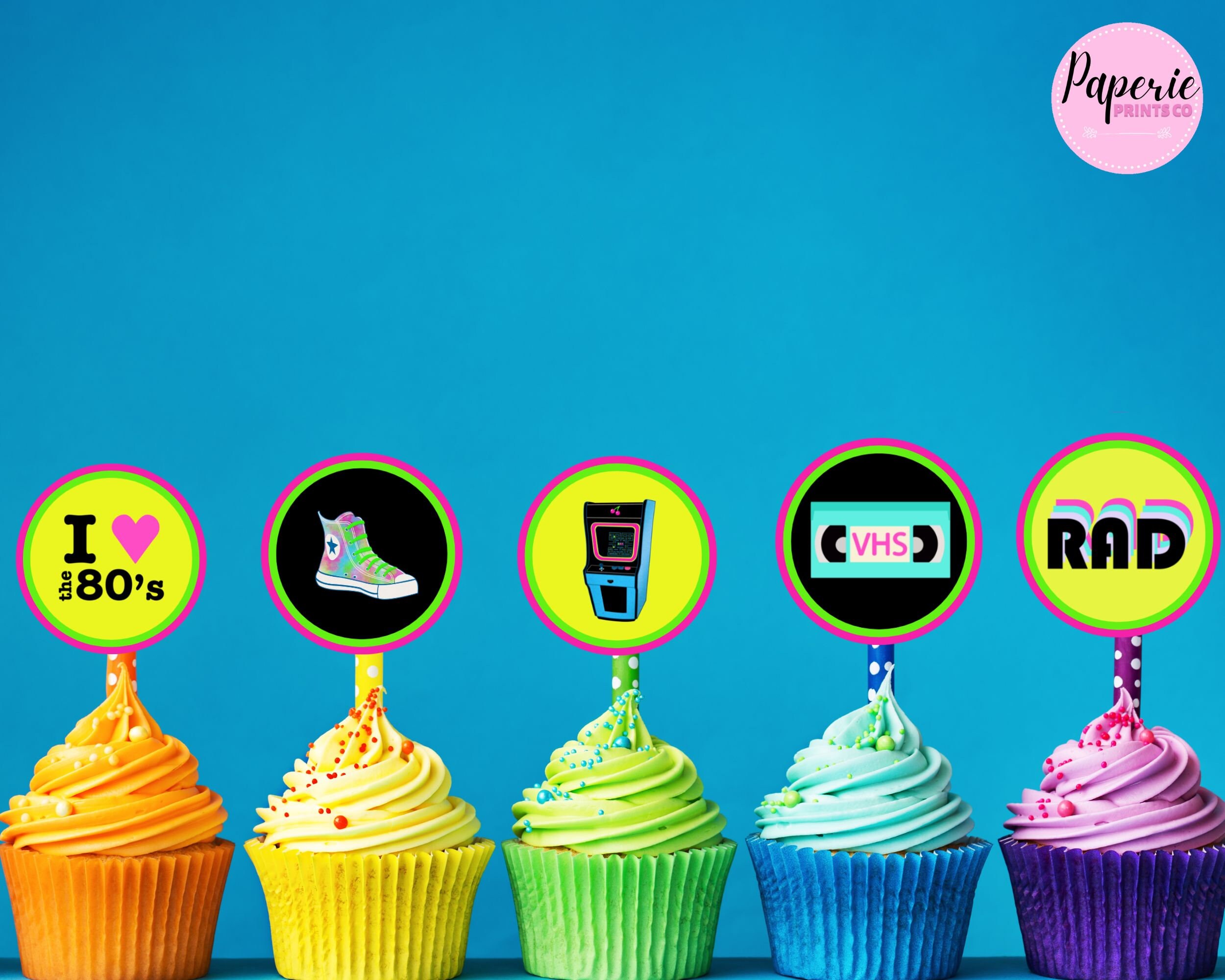 80s Cupcake Toppers, 80s Theme Cupcake Topper, 80s Party Decorations