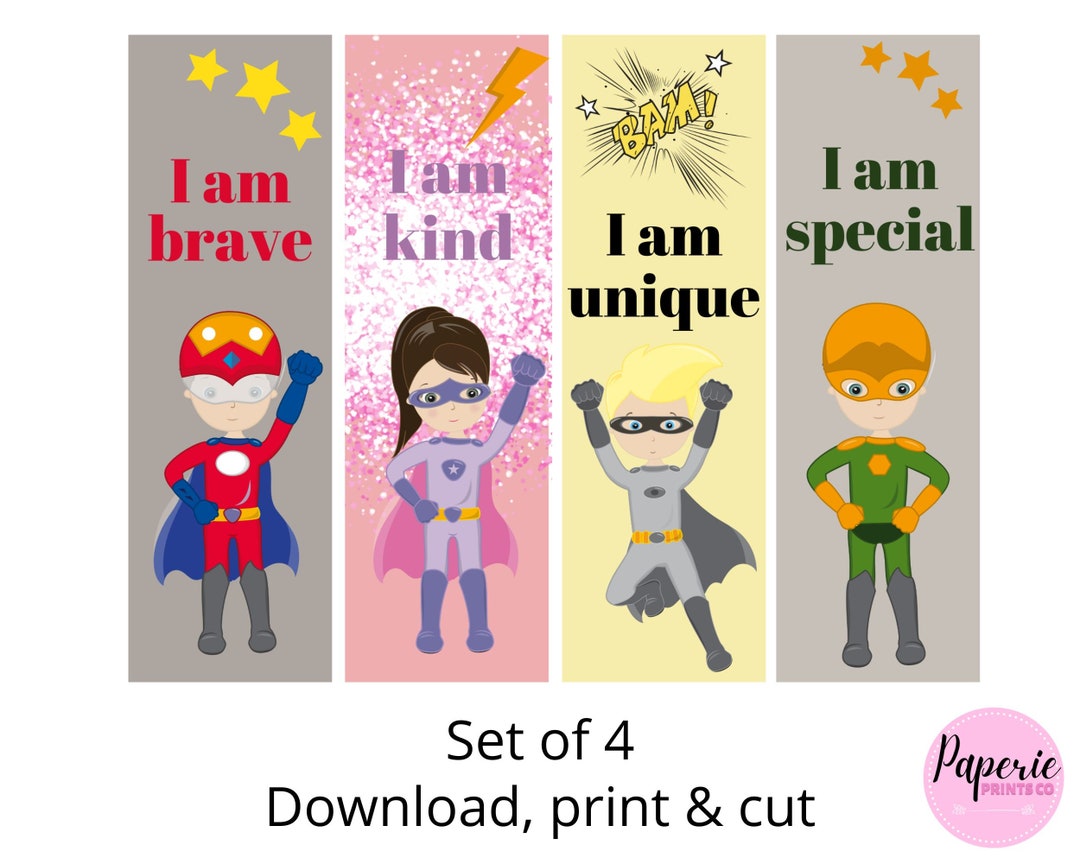 Kids Printable Bookmark, Superhero Bookmark, Bookmarks for Children