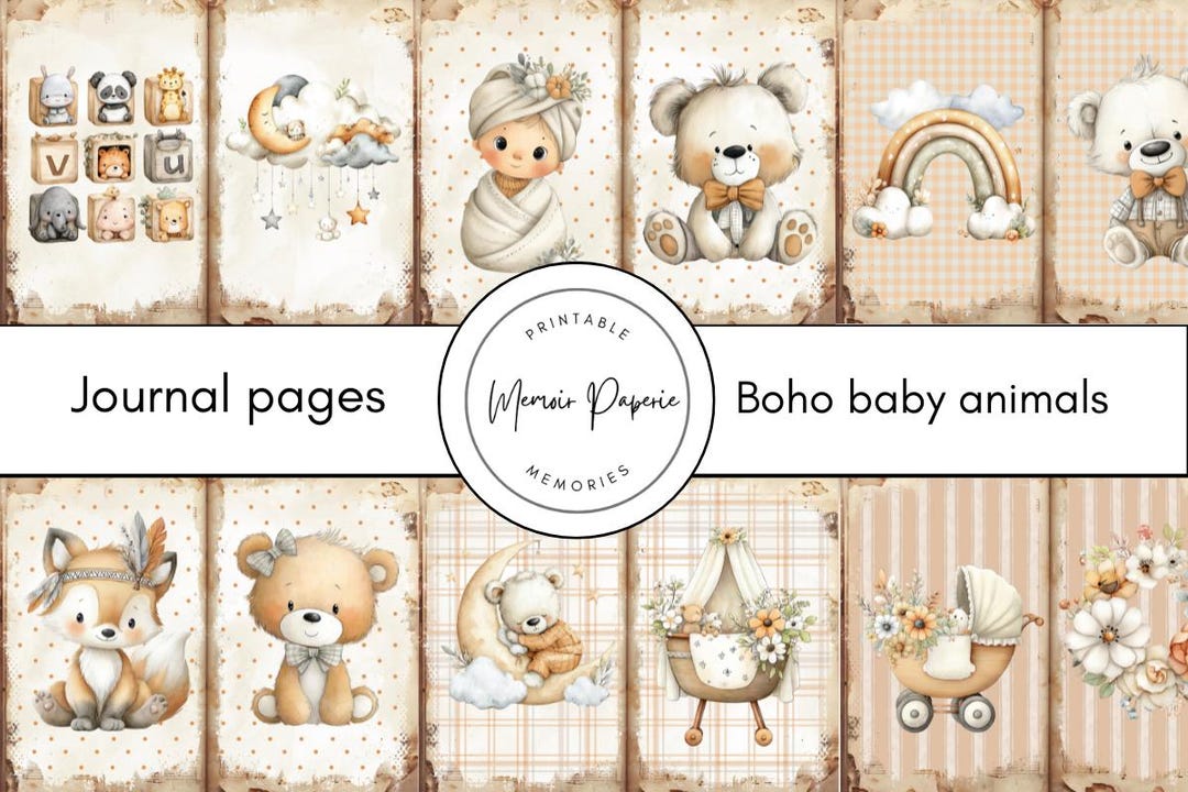 Boho Baby Animals Junk Journal Pages: Printable Digital Collage (8.5x11) (digital Download) - Etsy