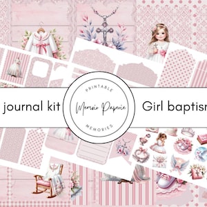 Kit de diario basura para bautizo de niña, Kit de diario basura para bautizo de niña imprimible, Kit de álbum de recortes para bautizo de niña rosa, Kit de diario digital para niña rosa