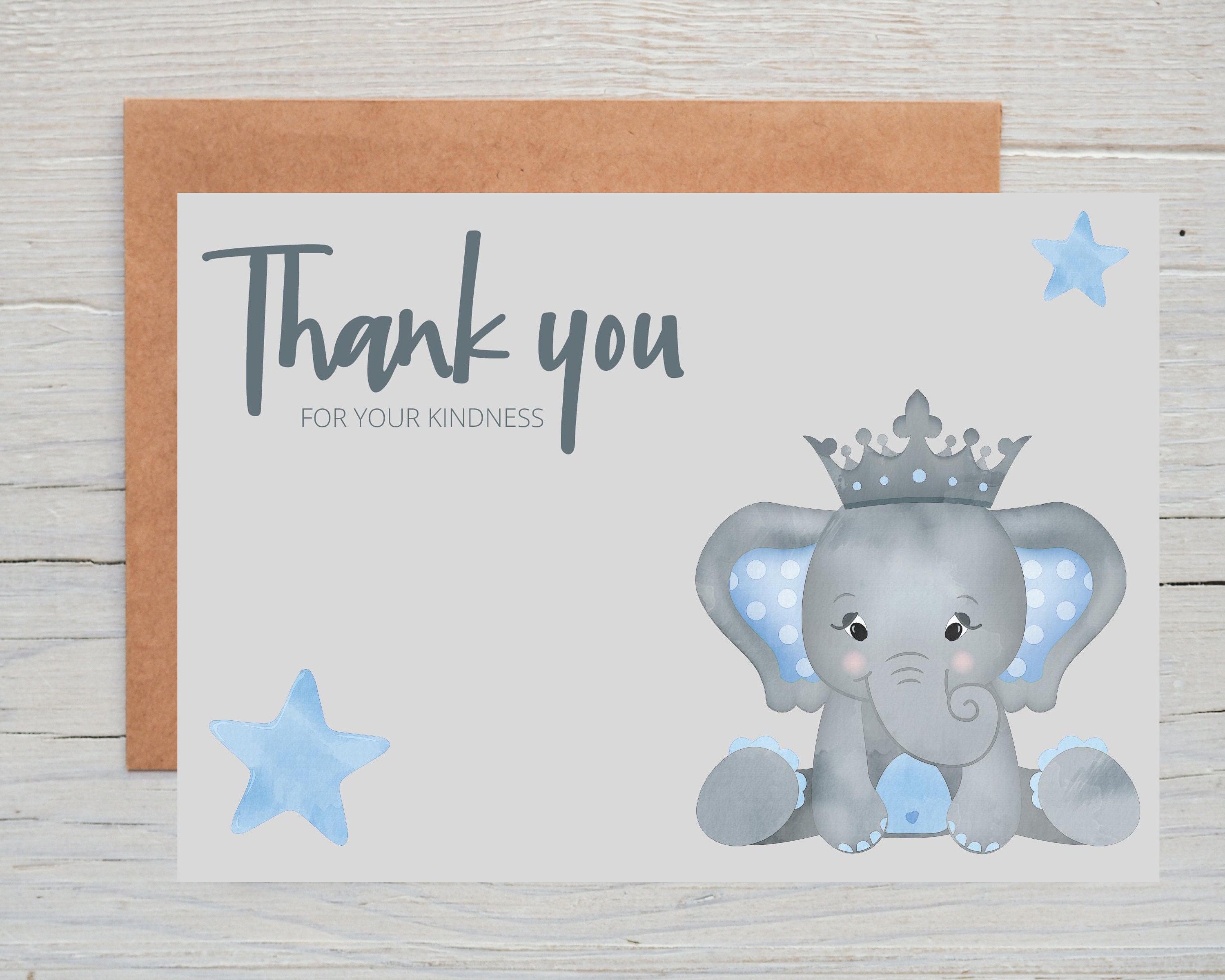 Elephant thank you card Baby shower thank you cards Elephant Etsy