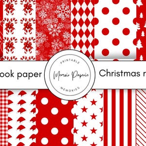 Christmas red scrapbook paper printable, Traditional Christmas scrapbook paper digital download, Red Christmas patterned paper digital