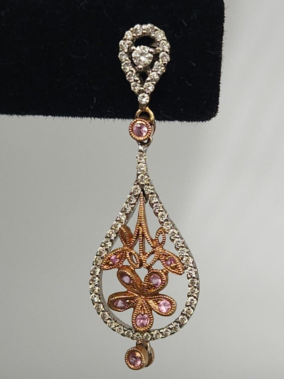 Vintage Diamond & Pink Sapphire Chandelier 14K Ro… - image 6