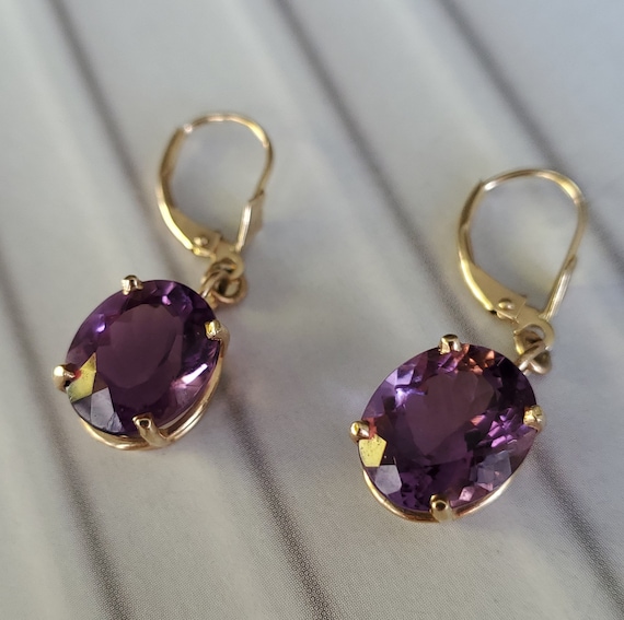 Vintage Amethyst 14K Gold Drop Earrings - Estate 1