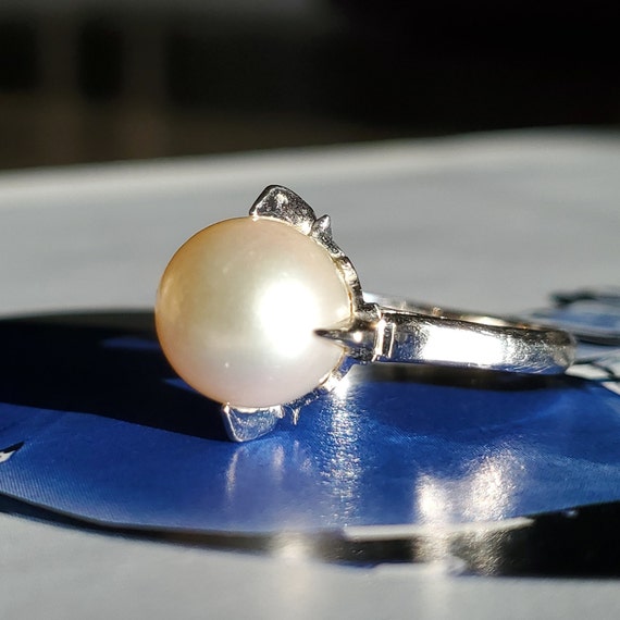 Vintage 9.7mm Saltwater Pearl 14K White Gold Esta… - image 9