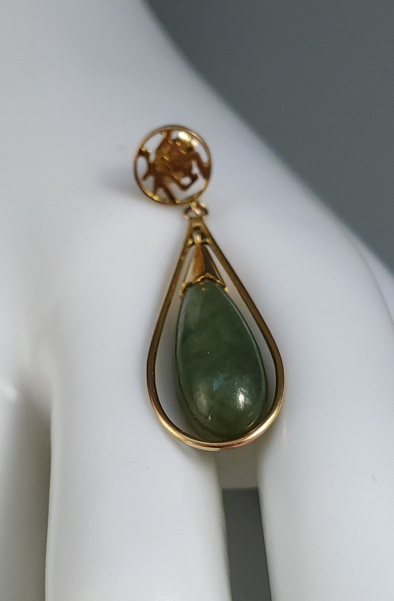 Vintage 14K Gold Nephrite Jade Drop Earrings Fine Jewelry | Etsy