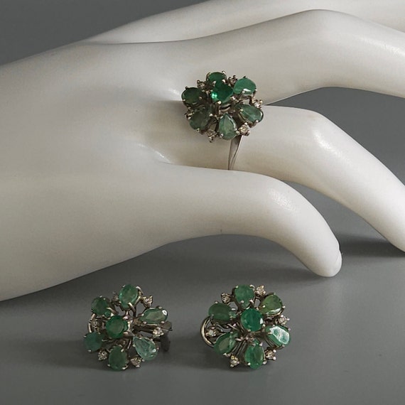 Art Deco Emerald Diamond Palladium Vintage Daisy … - image 9