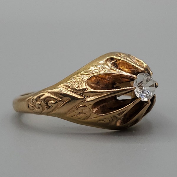 Antique Victorian Era Diamond Solitaire 18K Gold Ring - Victorian Diamond Solitaire 18K Gold Ring - Antique Victorian Belcher Diamond Ring