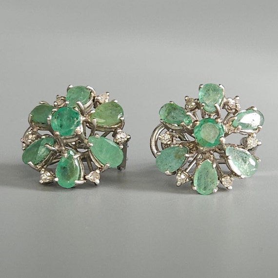 Art Deco Emerald Diamond Palladium Vintage Daisy … - image 1