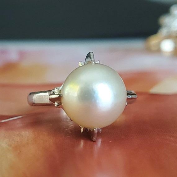 Vintage 9.7mm Saltwater Pearl 14K White Gold Esta… - image 7