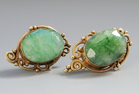 Stunning Vintage Natural Emerald Filigree Earrings