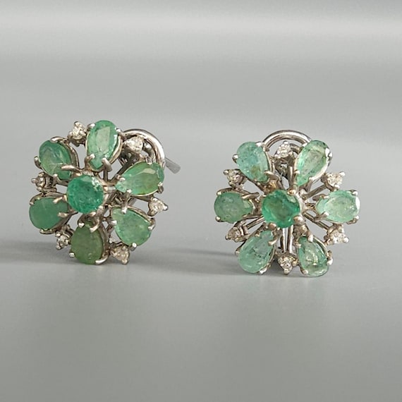 Art Deco Emerald Diamond Palladium Vintage Daisy … - image 4