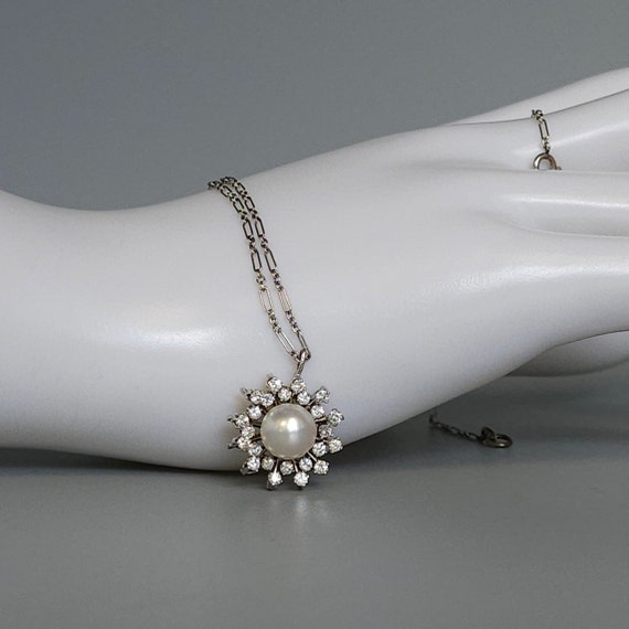 Mid Century Saltwater Pearl & Diamond "Snow Flake… - image 5