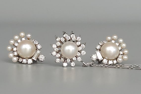 Mid Century Saltwater Pearl & Diamond "Snow Flake… - image 8