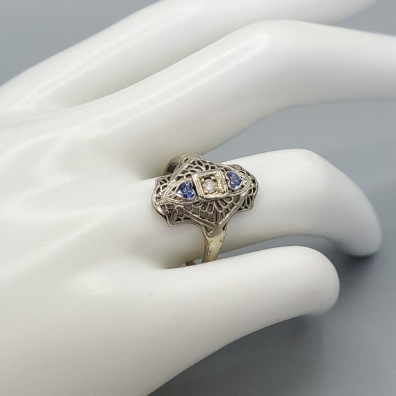 Art Deco Diamond Heart Sapphire Filigree Navette … - image 8