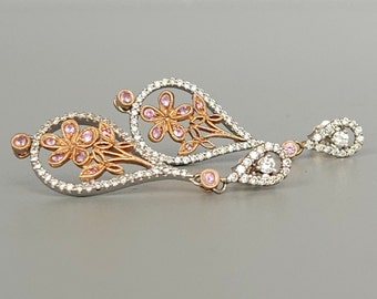 Vintage Diamond & Pink Sapphire Chandelier 14K Rose White Gold Estate Dangle Earrings Bridal Fine Jewelry
