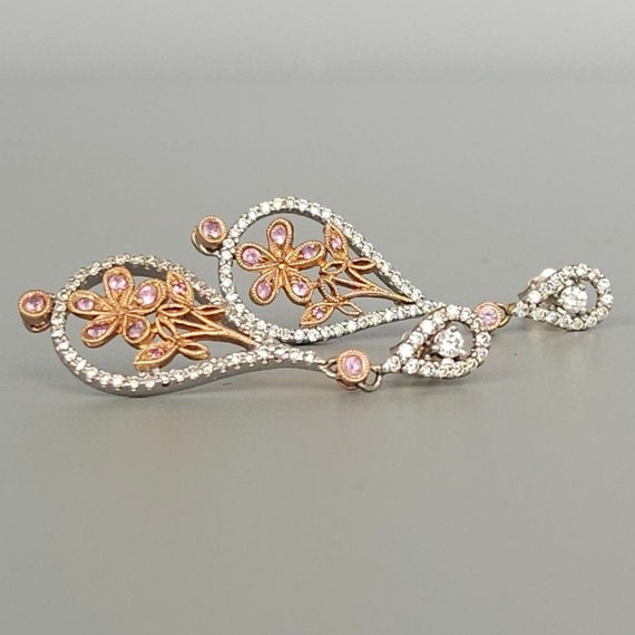 Vintage Diamond & Pink Sapphire Chandelier 14K Ro… - image 1