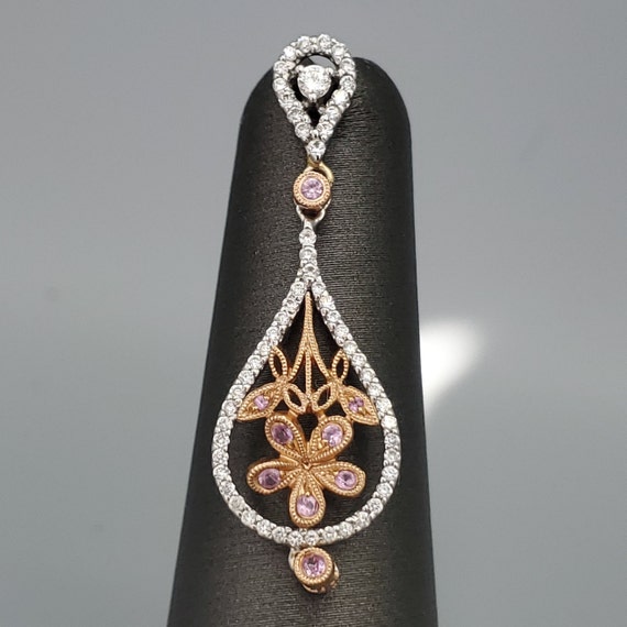 Vintage Diamond & Pink Sapphire Chandelier 14K Ro… - image 7