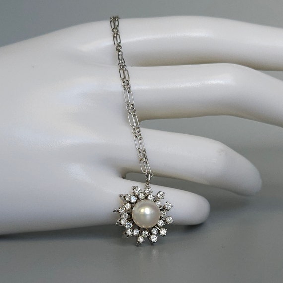 Mid Century Saltwater Pearl & Diamond "Snow Flake… - image 6