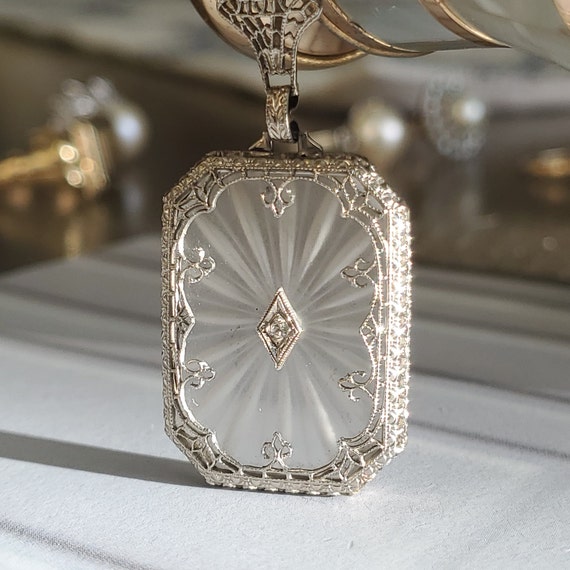 Antique Art Nouveau Rock Crystal 14K Gold Pendant