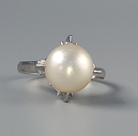 Vintage 9.7mm Saltwater Pearl 14K White Gold Esta… - image 2