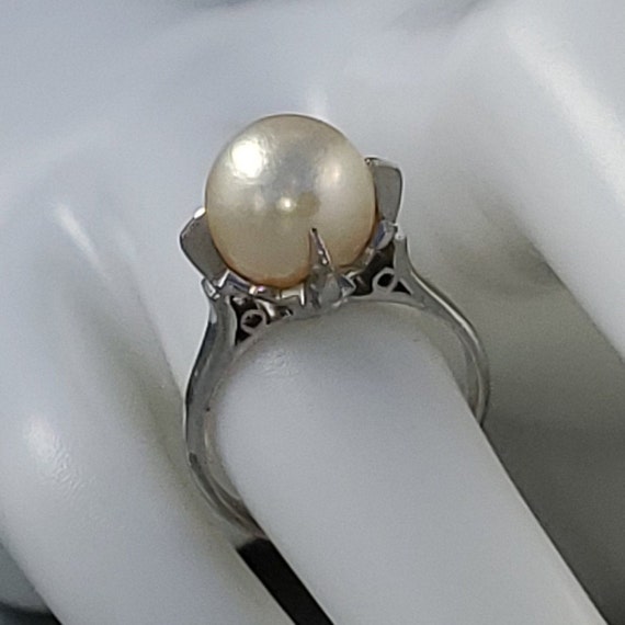 Vintage 9.7mm Saltwater Pearl 14K White Gold Esta… - image 1