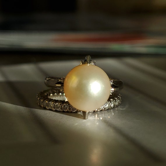 Vintage 9.7mm Saltwater Pearl 14K White Gold Esta… - image 8