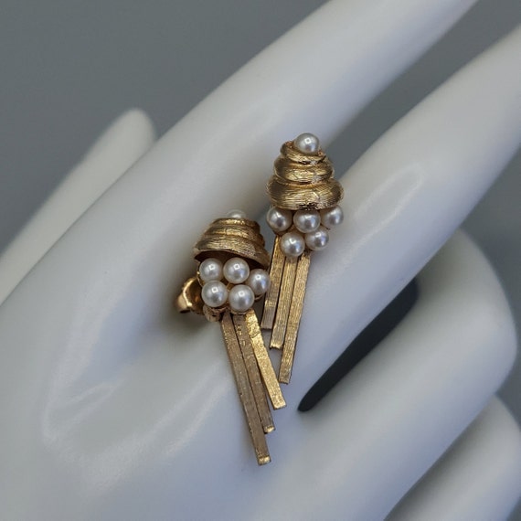 Retro Pearl 14K Gold Dangle Earrings Circa 1940s 14K Gold | Etsy