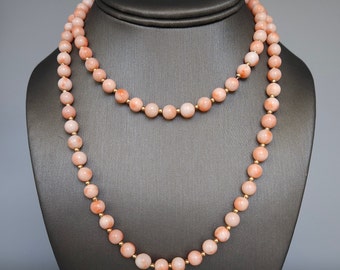 Angel Skin Natural Coral 14K Gold Beads 32" Necklace Estate Fine Jewelry