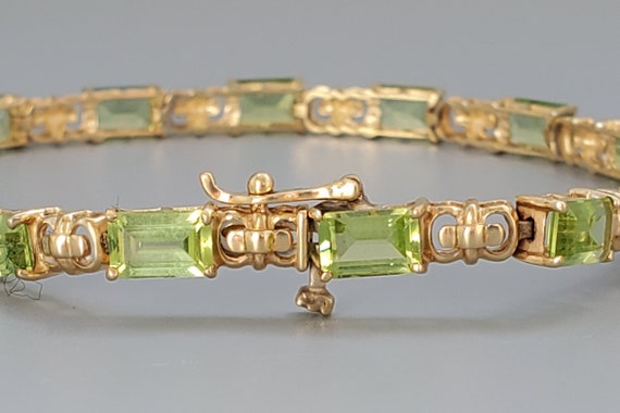 Vintage 10 ct Peridot 14K Gold Bracelet - Fine Jew