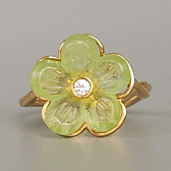 18K Gold Flower Brooch - Rose with Thorns / Diamonds / Vintage / Fine
