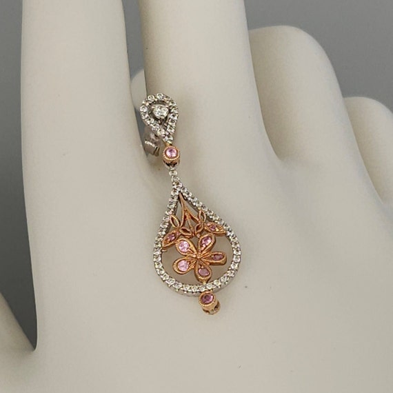 Vintage Diamond & Pink Sapphire Chandelier 14K Ro… - image 8