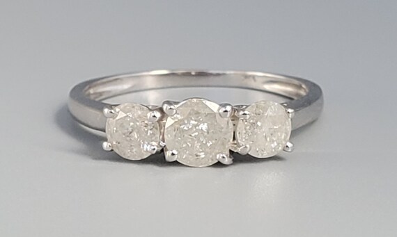 Vintage Three Stone Salt and Pepper Diamond Ring -