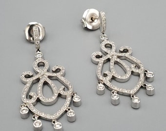 Estate 18K White Gold Diamond Chandelier Dangle Drop Vintage Large Earrings Wedding Fine Jewelry High Quality!