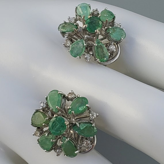 Art Deco Emerald Diamond Palladium Vintage Daisy … - image 8