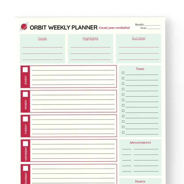 Orbit Wochenplaner Pad: Tägliche Notizen, Plus Wöchentliche Aufgaben, Termine & Gewohnheiten