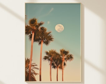 Retro Palm Tree Poster, Tropical Print, Mid Century Decor, Vintage Beach Poster, Sunset Palm Tree Print, Beach Art