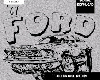 Vintage 1967 Ford Mustang Hot Rod png, pdf, svg and dxf Sublimation Downloadable Files