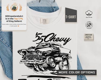 Vintage 1955 Chevy Bel Air Comfort Colors 1717 Tee, Retro Chevrolet Muscle Car Shirt, Gift for Car Guys, Classic Hot Rod Apparel
