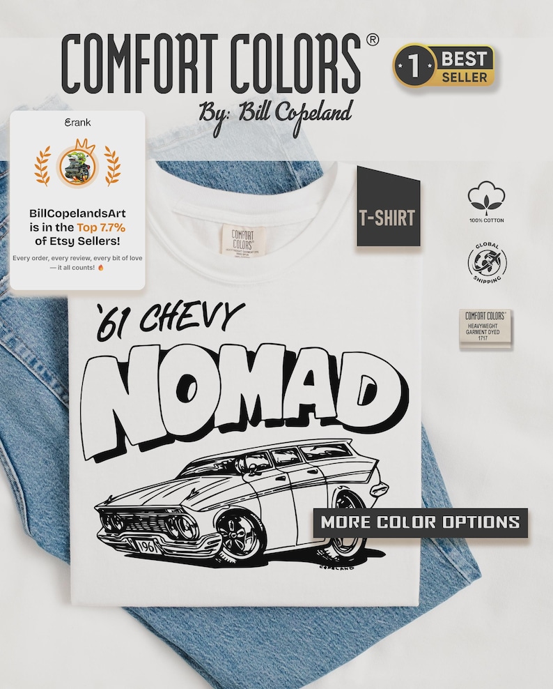 1961 Chevy Nomad Vintage Car hot rod muscle car printed on comfort colors 1717
#ChevyNomad #1961Chevy#Chevy #Chevrolet #ClassicCar #ClassicCars #MuscleCar #MuscleCars #VintageCar #CarIllustration #CarArt #AutoArt #CarGraphic #GraphicTee #VintageStyle #RetroStyle #CarCulture #GarageLife #CruiseNight #CarShow #CarMeet #StreetMachine #HotRod #ComfortColors #ComfortColors1717 #GarmentDyed #VintageWash #RingSpunCotton #EtsyFinds #EtsyShop #BillCopeland