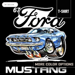 Vintage 67 Ford Mustang Short Sleeve Tee, Muscle Car Lover Gift, Classic Car Enthusiast Shirt, Retro Auto Apparel, Birthday Present for Him,