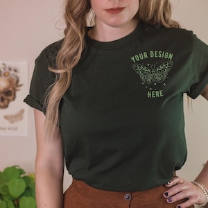 Gildan 5000 Mockup Gildan Mockup Gildan 5000 Forest Green Shirt Mockup Gildan Dark Academia Mockup Model Mockup Fall Mockup Halloween Mockup