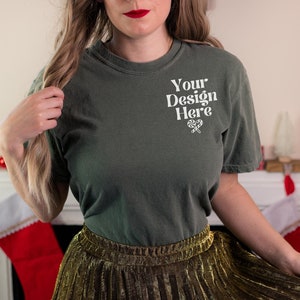 Comfort Colors 1717 Mockup Comfort Colors C1717 Moss Mockup Comfort Color Shirt Mock Christmas Mockup Christmas Mockups Pocket Mockup