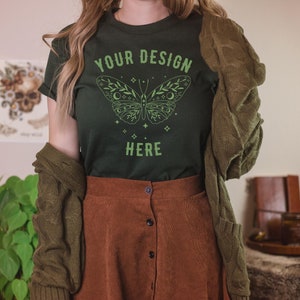 Gildan 5000 Mockup Gildan Mockup Gildan 5000 Forest Green Shirt Mockup Gildan Dark Academia Mockup Model Mockup Fall Mockup Halloween Mockup