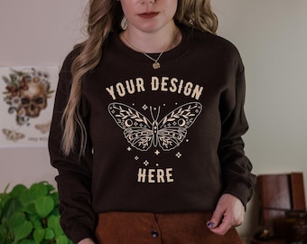 Gildan 18000 Mockup 18000 Dark Chocolate Mockup Dark Chocolate Sweatshirt Gildan Sweatshirt Mock Up Dark Academia Mockup Boho Mockup Fall